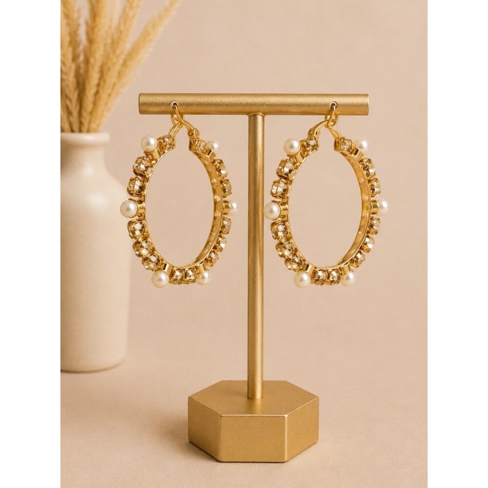 Plunder Design Kirby Gold Tone Hoops With Faux Pearls - NIP